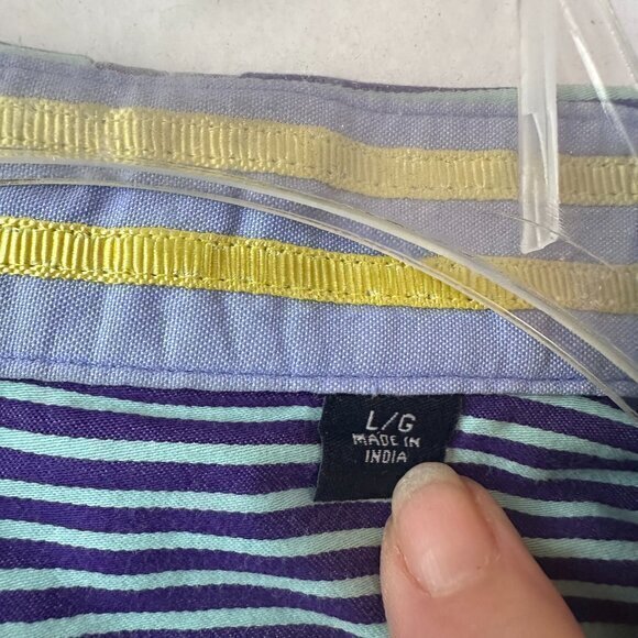 Robert Graham Shirt Mens Large Cotton Stripe Flip Cuff   button up blue yellow - Picture 6 of 8